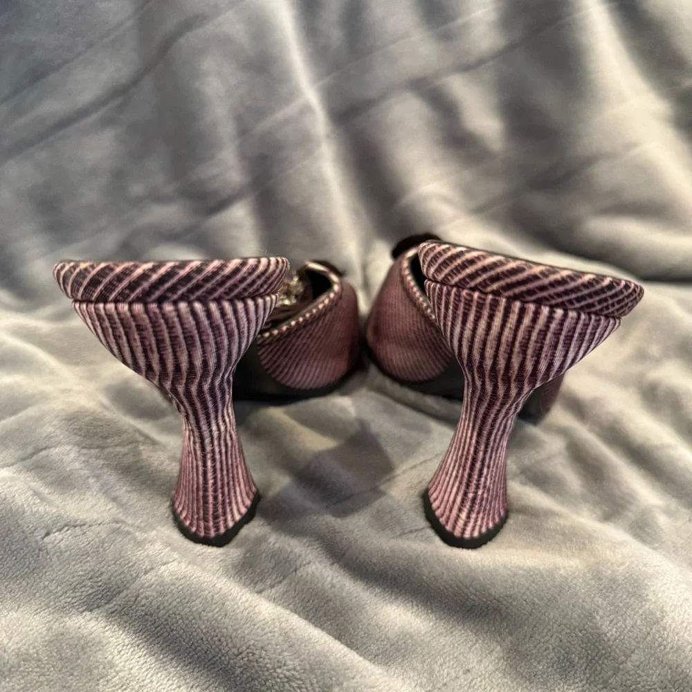 Vintage Prada Purple Striped Rhinestone Heels - Picture 4 of 5